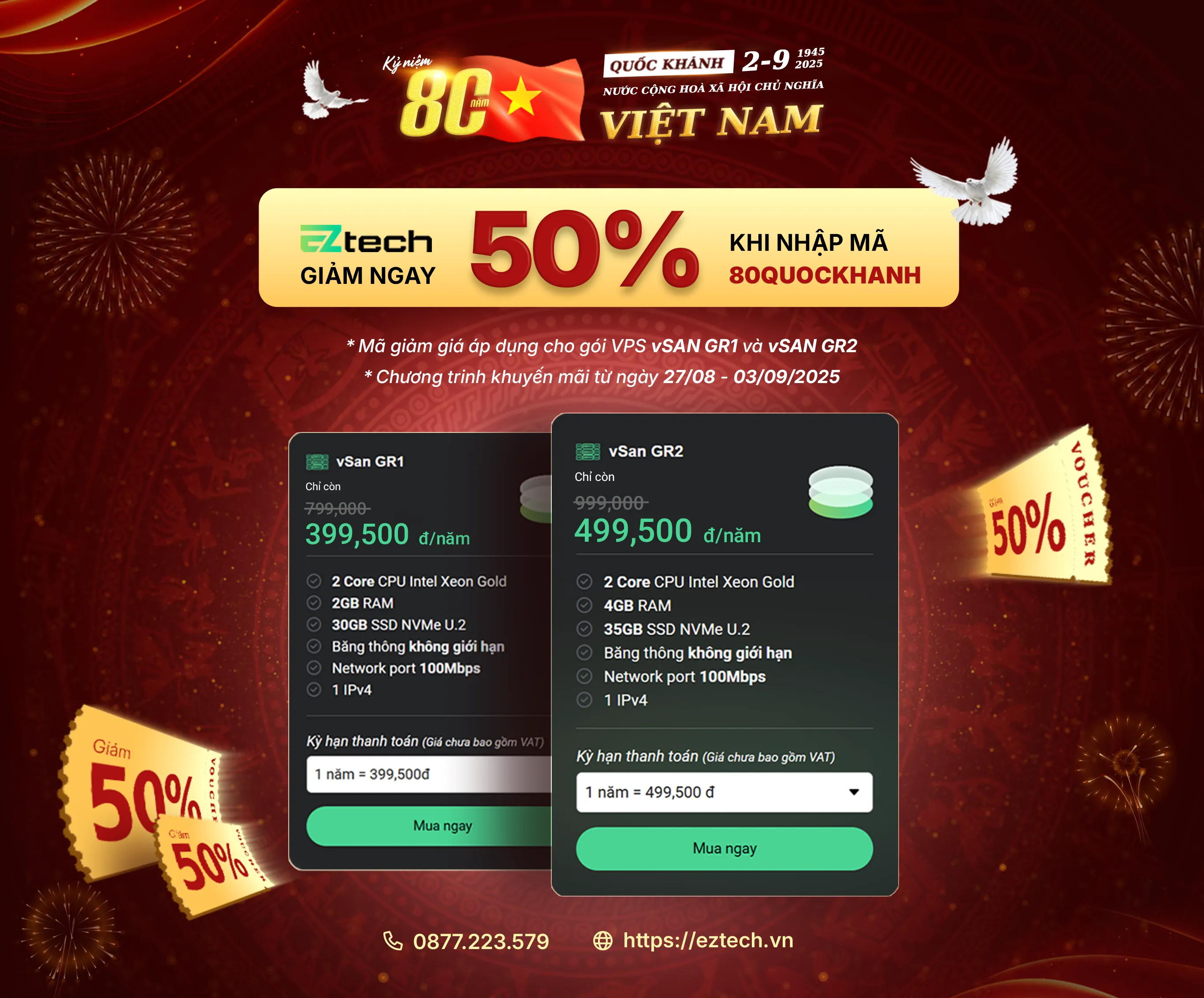 Giảm giá 50% VPS EZtech mừng 80 năm Quốc khánh 2/9