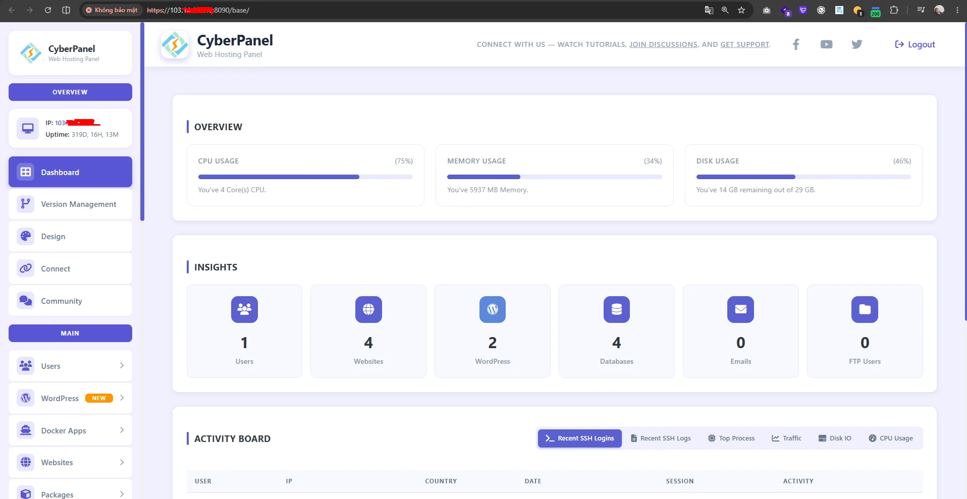 CyberPanel là gì ? Hướng dẫn cài CyberPanel trên VPS từ A-Z 3 giao diện dashboard CyberPanel